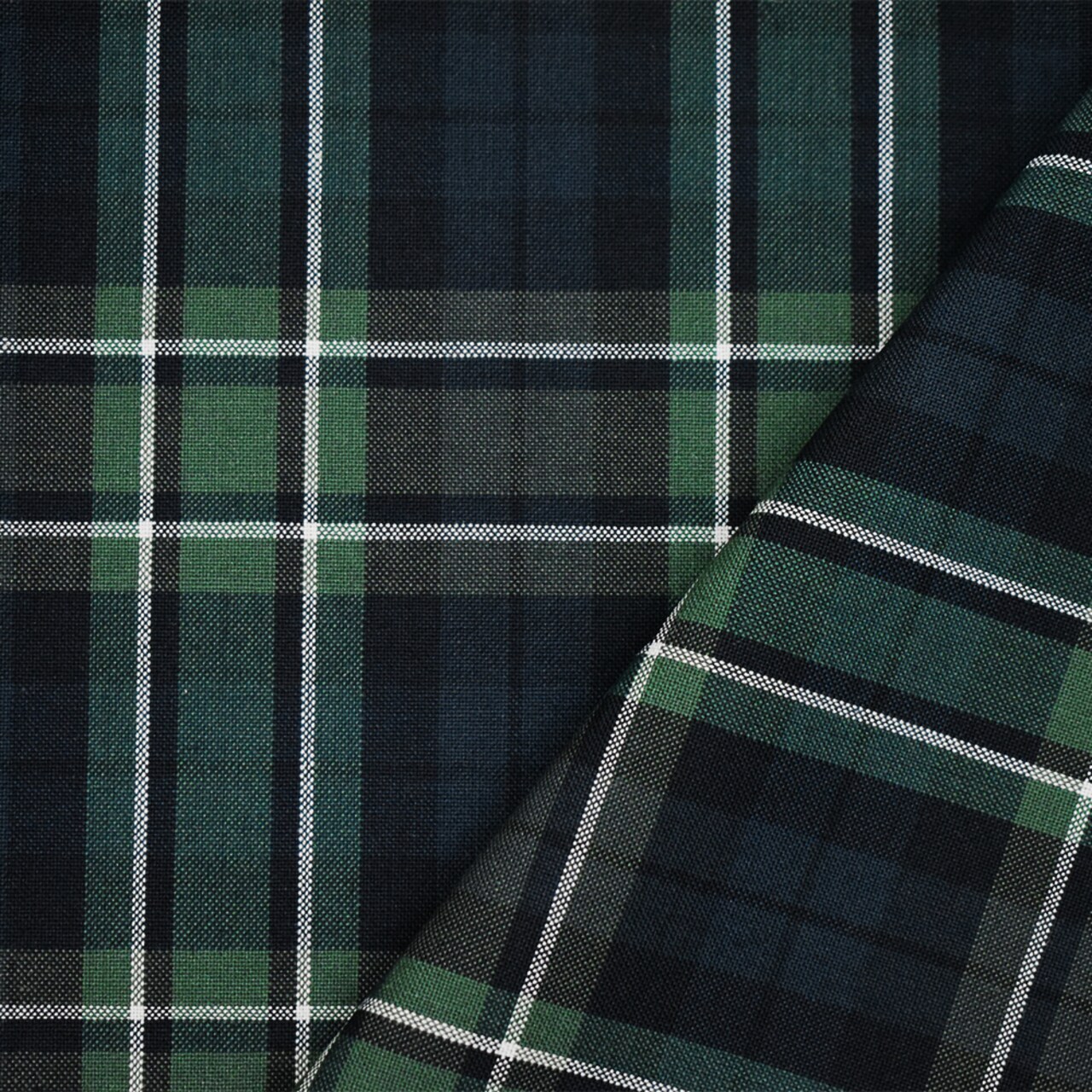 Green-White-Multi Poly Wool Plaid Shirting Woven Fabric By the Yard